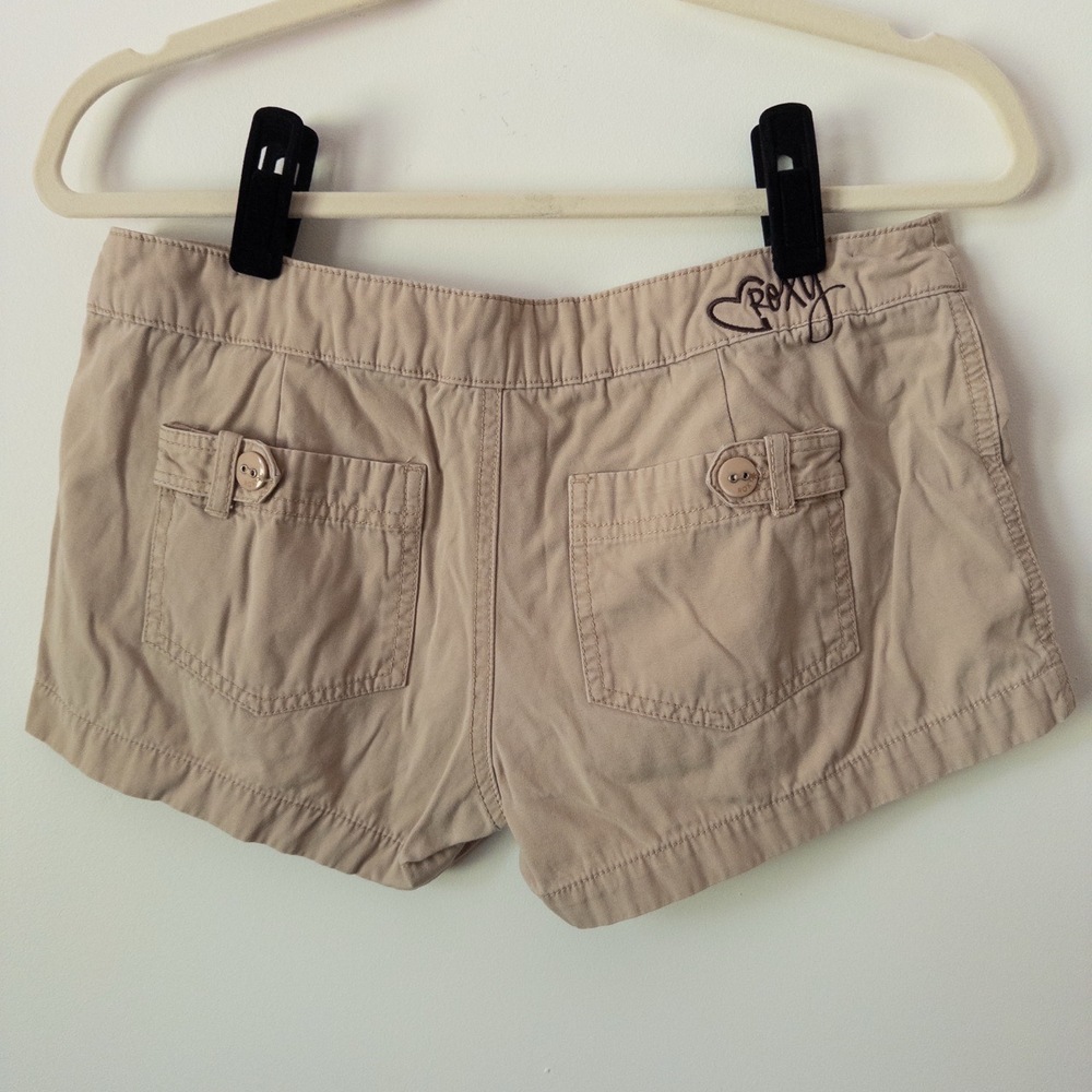 Y2K Low Rise Micro Short Roxy Tan Womens S Khaki Surf Skate 2.5” Inseam Beach - Picture 5 of 9